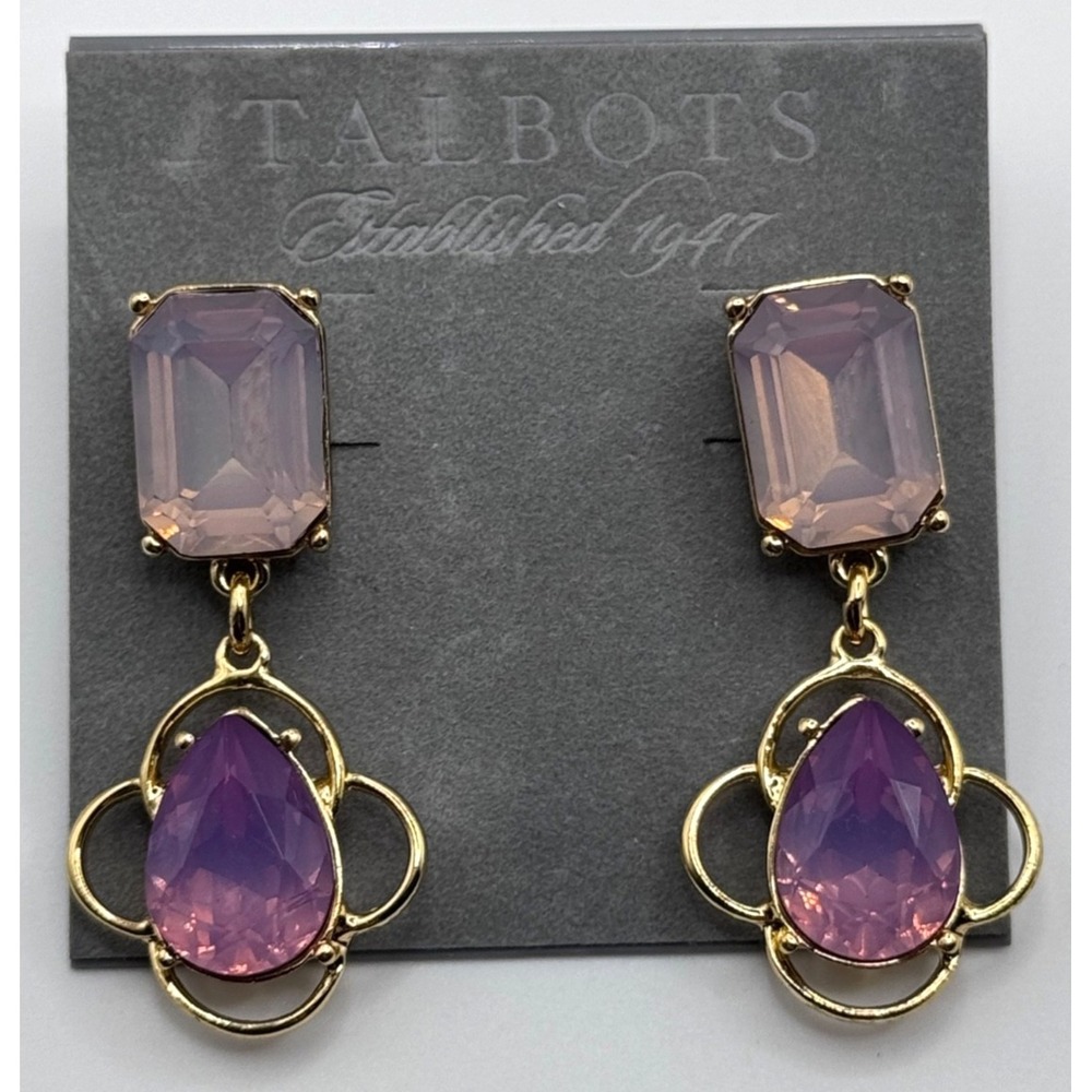 Talbots Dangle Earrings Multicolor Rhinestone Gold Tone Metal